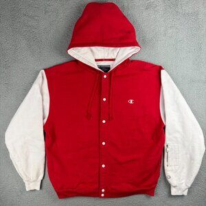 Champion Hoodie Mens Extra Large Red White Varsity Heavyweight Sweatshirt Jacket